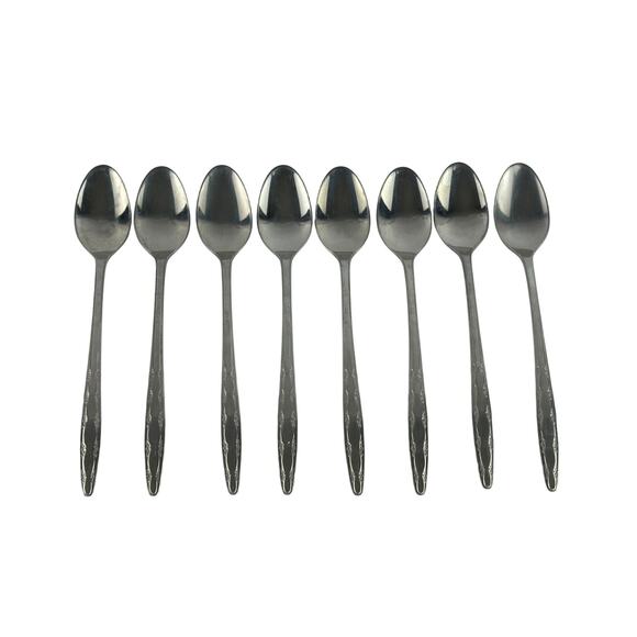 8 Vintage Superior Stainless Teaspoons, Gardenia Pattern, Floral MCM Flatware - Picture 1 of 13